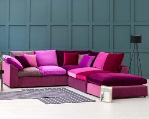 Big Softie Corner Unit with Footstool in Portland Brilliant Velvet reds