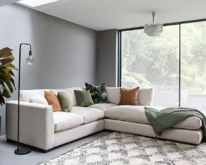 Wadenhoe LHF Corner Unit with Footstool in Aqua Clean Dunbar Oyster