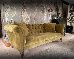 Arncliffe 3 Seater Sofa in Traditional Vintage Velvet Olive