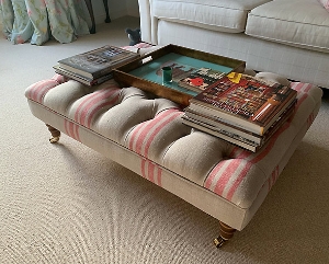 Bedham Footstool in Walloon Linen Stripe Red 