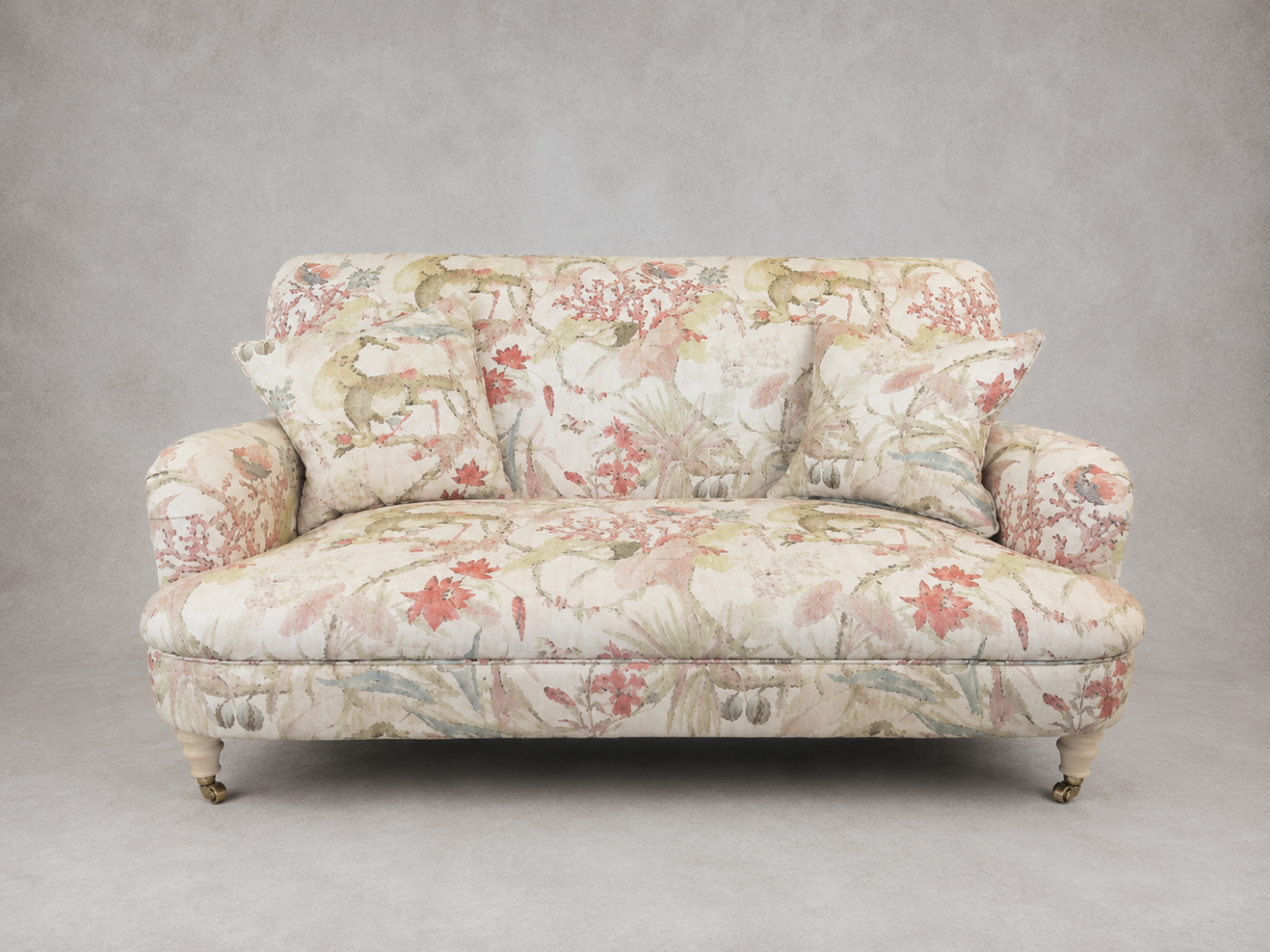Outlet Manchester: Holmfirth 2 seater sofa in Floral Linen Lily Pad Vermillion